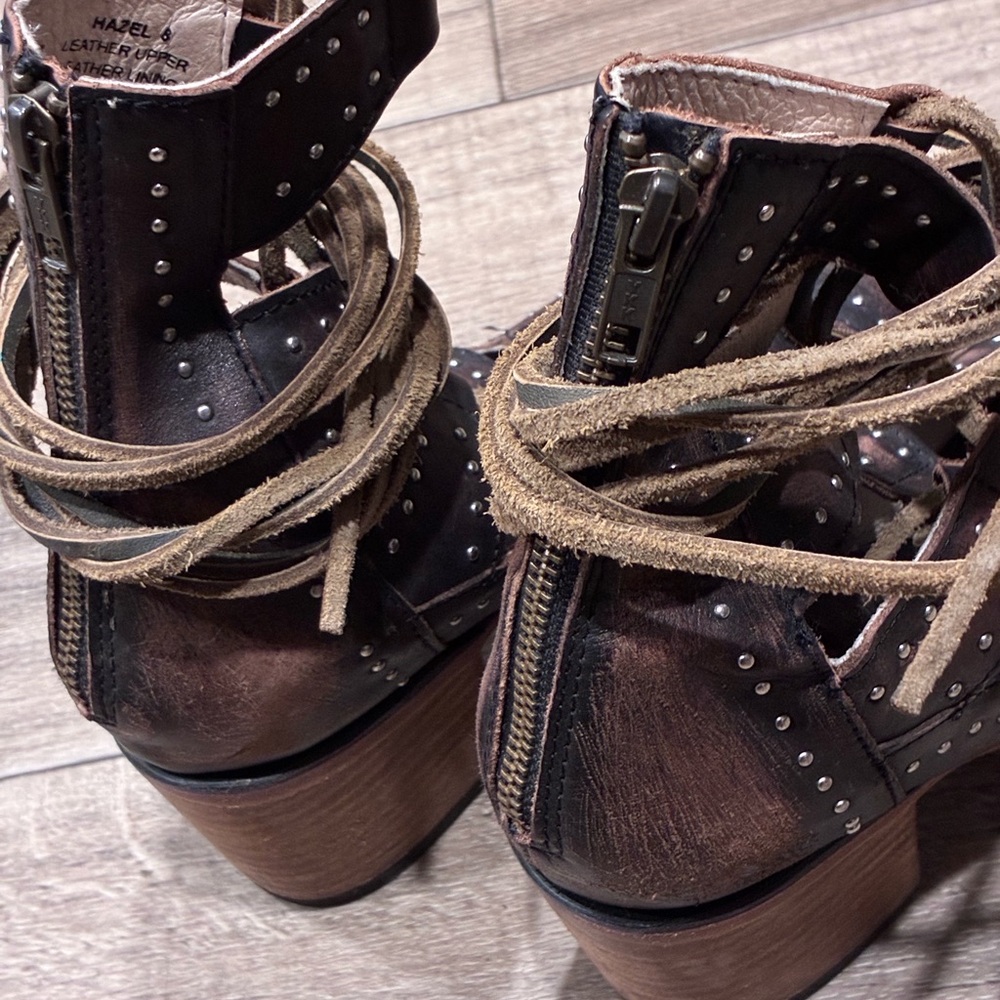 Freebird by Steven Distressed Brown Studded Lace-Up Sandals - Picture 6 of 11